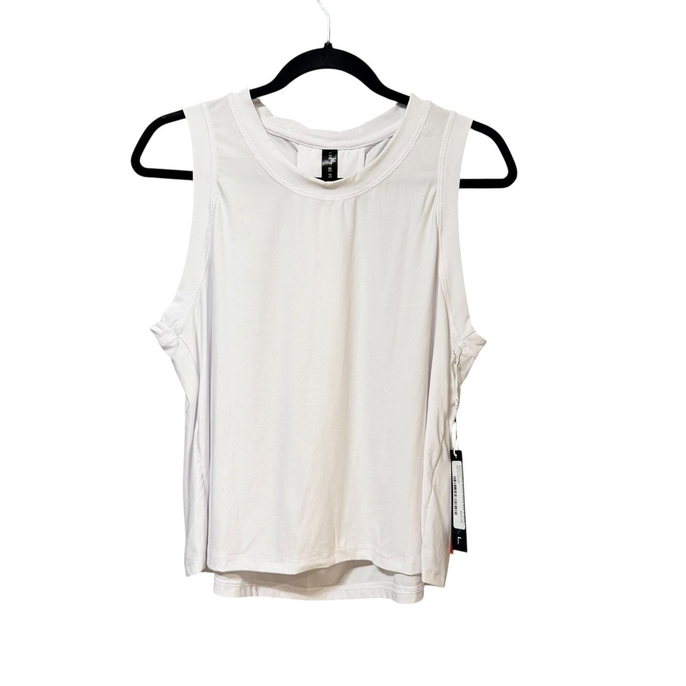 Interval Womens White Modal Spandex Pleated Back Activewear Tank Top Large NWT